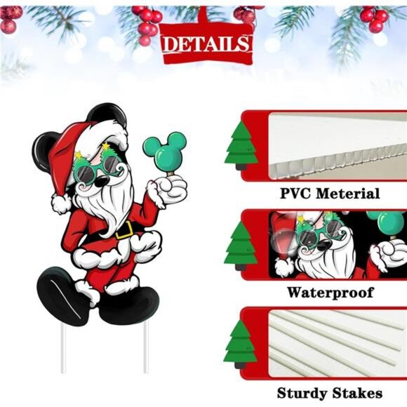 6 Pcs Christmas Cartoon Mouse Yard Sign with Stakes, Xmas Tree Snowman - Picture 3 of 7